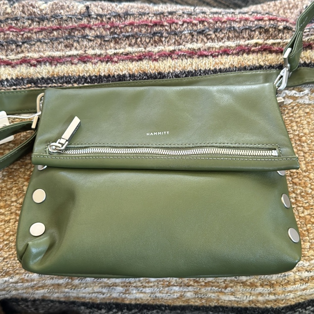 Hammitt Olive Leather Crossbody with Silver Studs